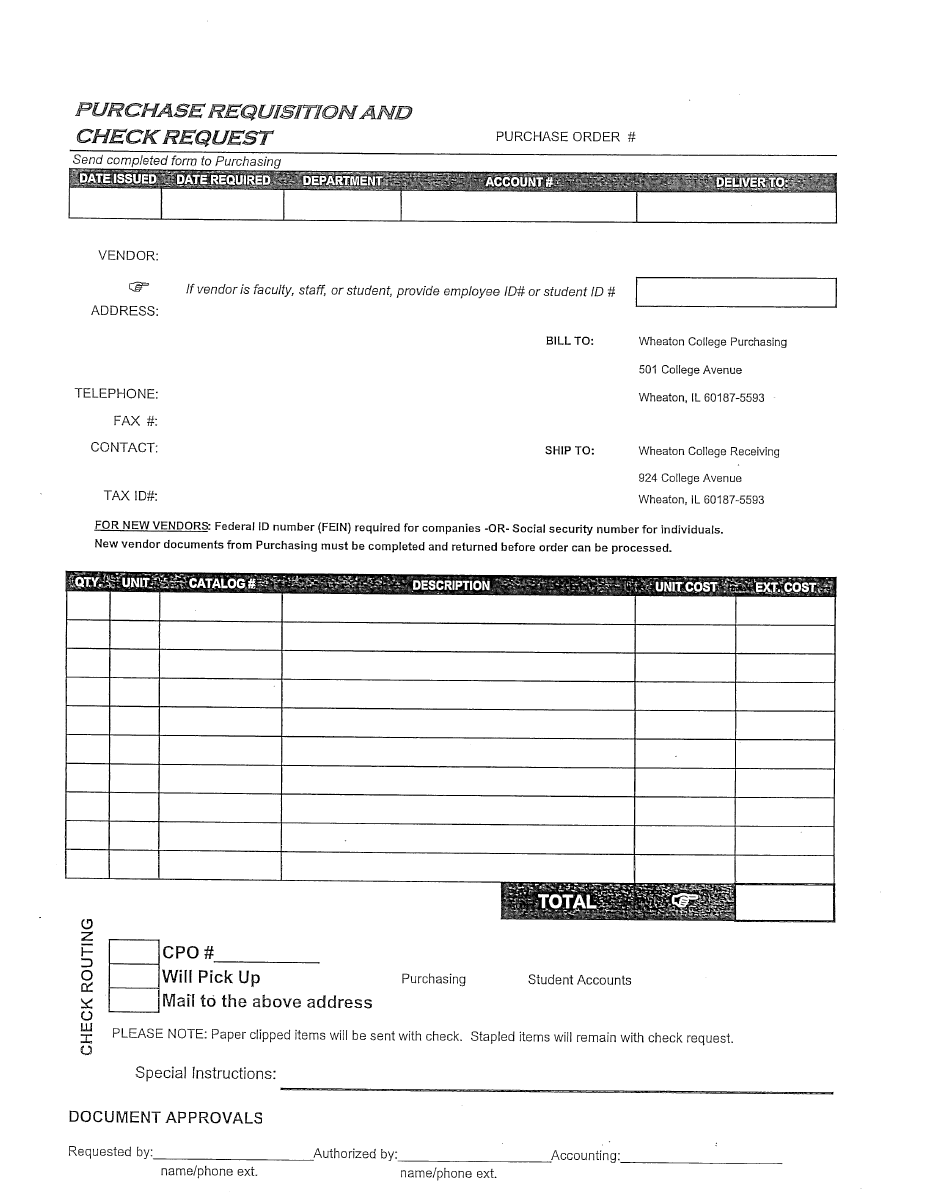 Purchase order requisition form